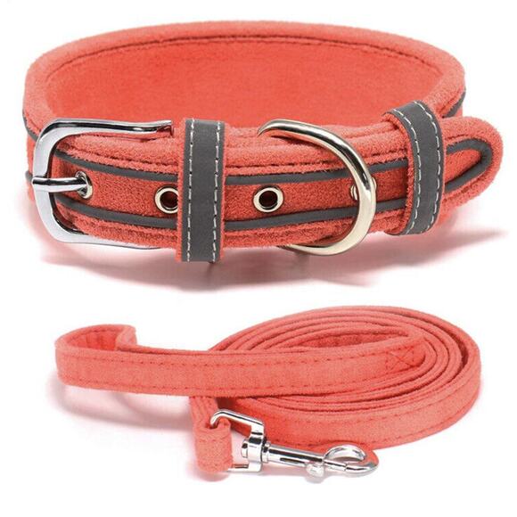 Charmsong Reflective Dog Collar & Leash Adjustable Durable Soft Medium Pink New - Picture 1 of 8